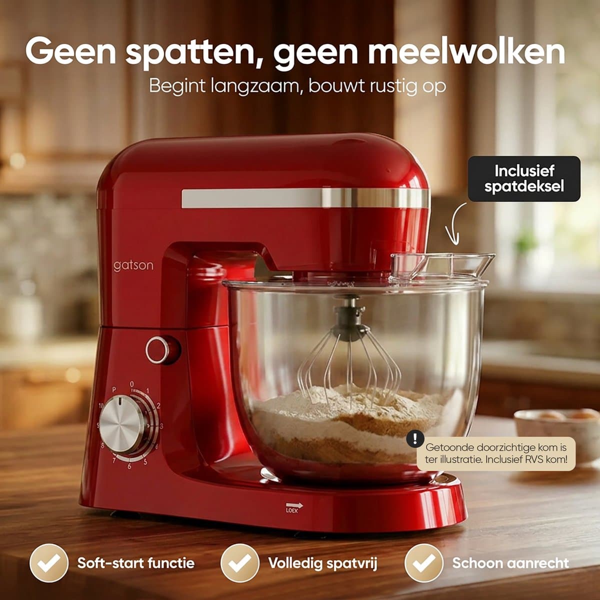 Gatson 1500W Keukenmachine - 10 Snelheden - 5L Mengkom - Dubbele Handvat - Keukenrobot - Keukenmixer - Foodprocessor thumbnail 5