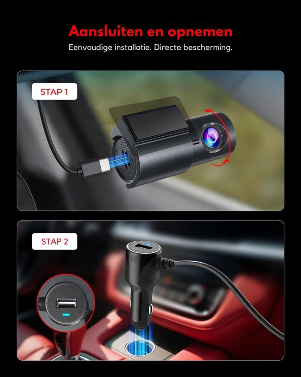 DnA® Dashcam - Dashcam Voor Auto - Dashcams - Dashcam Voor Auto Voor en Achter - Dashcam Draadloos - Zwart - 9cm x 4cm x 4cm thumbnail 3