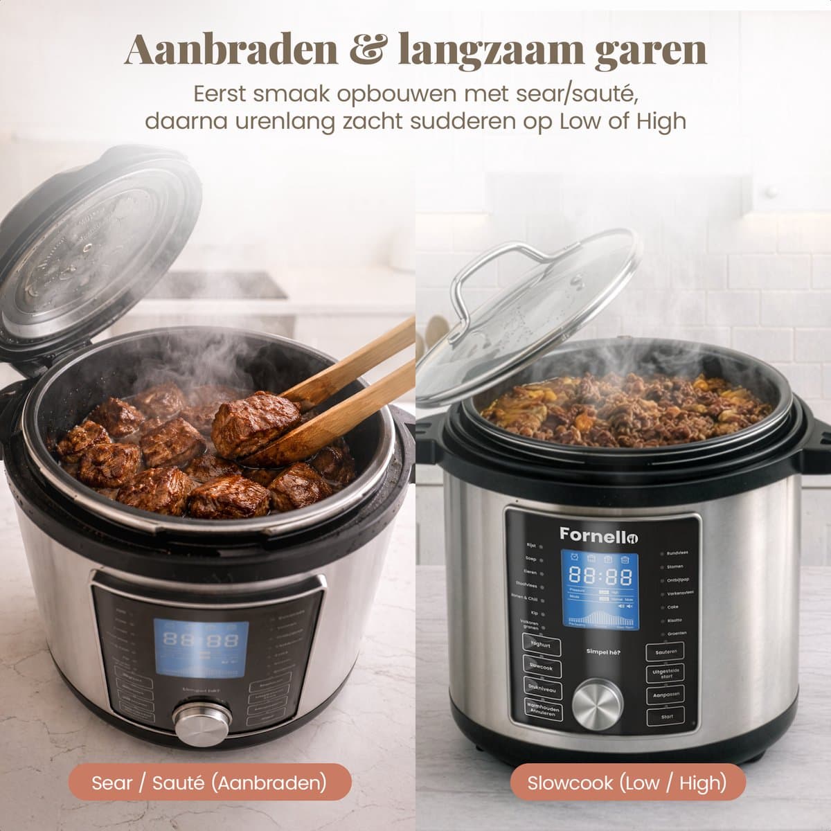 Fornello Slowcooker met timer - Inc. Uitlegvideo's - PFAS vrij - Keramische bakpan thumbnail 4