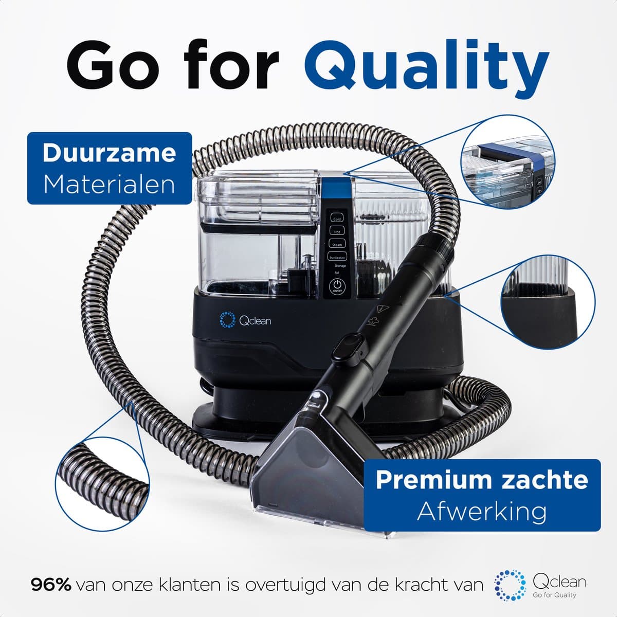 Qclean® Tapijtreiniger GO+ 1800W - All-in-1 Stoomreiniger & Vlekkenreiniger - Voor Tapijt, Meubels, Keuken & Badkamer - Zelfreinigend - Zetelreiniger - Bank reiniger- Reinigingsmachine - Waterstofzuiger - Incl. Schoonmaakmiddel thumbnail 3