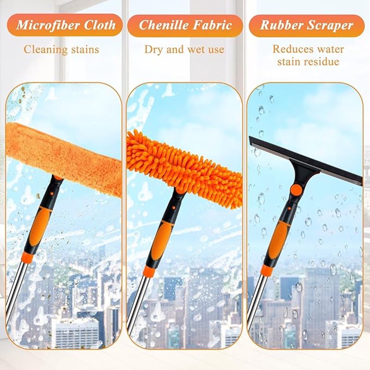 Raamwisser - Raamreiniger - trekker 40 cm met telescoopsteel 160-415 cm - Met Twee vervangende koppen thumbnail 2
