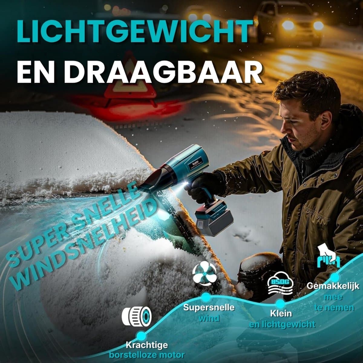 Turbo accublazer voor Makita 18V accu's, borstelloze motor met 80.000 tpm, luchtsnelheid van 60 m/s en luchtdruk van 850 g, draagbare bladblazer voor het verwijderen van bladeren, stof en sneeuw. thumbnail 4