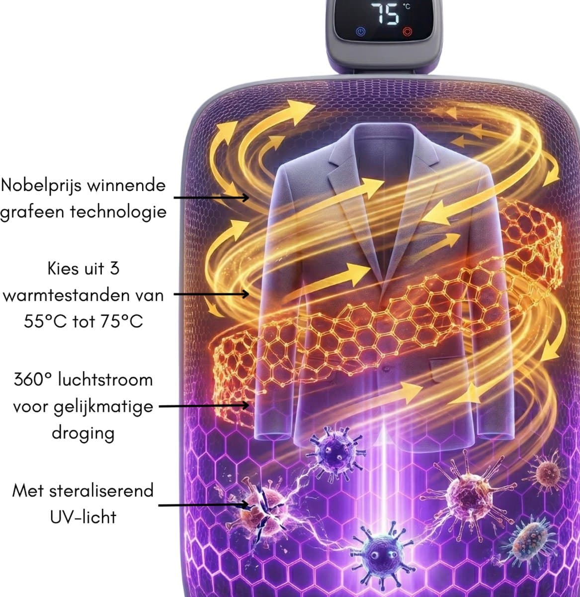 Caryota Mini Condensdroger - Reisdroger Voor Studenten & Kamperen - Antibacterieel - Tot 2.5 kg - Compacte Wasdroogcombinatie 450W - Kamer Verwarming thumbnail 3