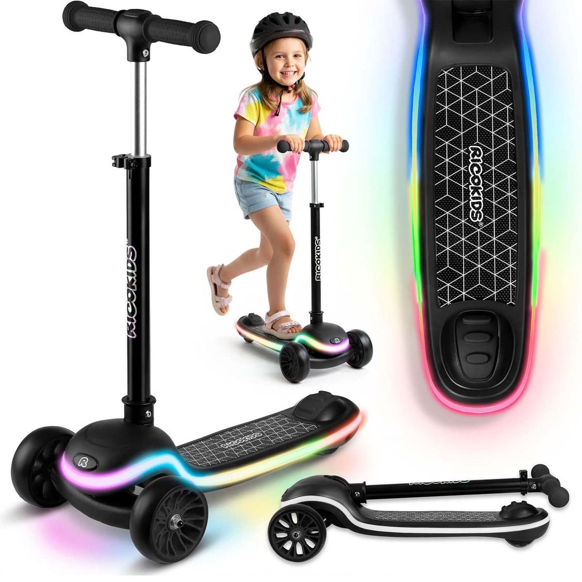RicoKids Leddi - Kinderstep - LED Dek - Zwart - Drie Wielen thumbnail 3