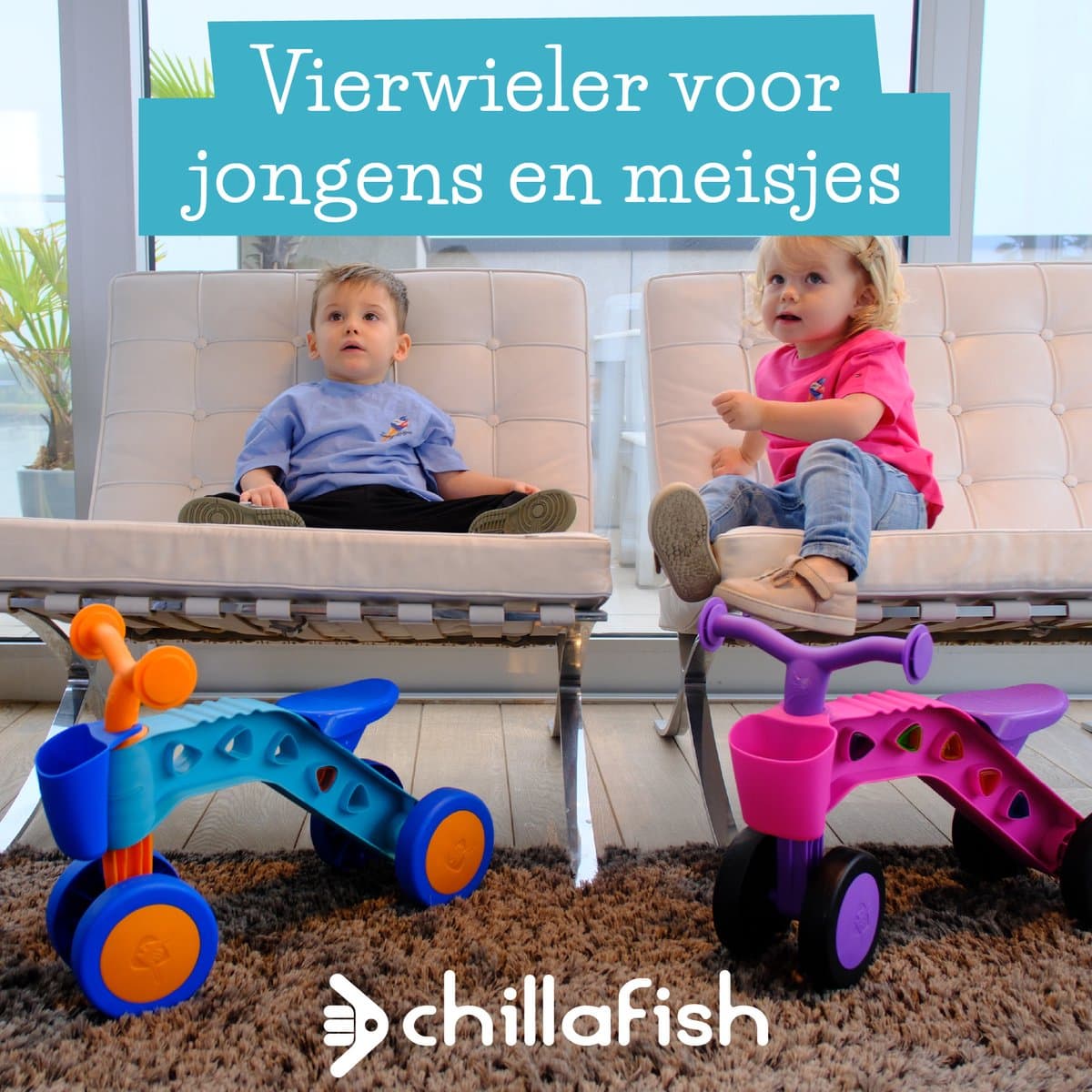 Chillafish Loopfiets 1 jaar voor jongens en meisjes met speelblokken - Loopwagen voor peuters tot 3 jaar met mandje - Blauw - Lichtgewicht - Stille anti slip banden voor binnen en buiten - Stabiele vierwieler - Model Itsibitsi thumbnail 6
