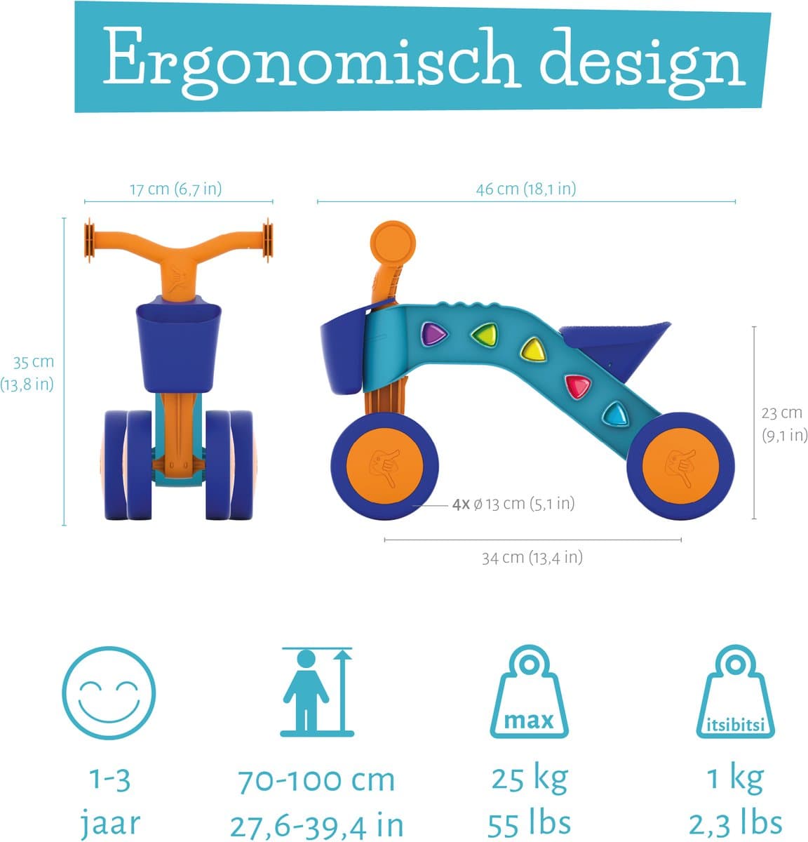 Chillafish Loopfiets 1 jaar voor jongens en meisjes met speelblokken - Loopwagen voor peuters tot 3 jaar met mandje - Blauw - Lichtgewicht - Stille anti slip banden voor binnen en buiten - Stabiele vierwieler - Model Itsibitsi thumbnail 5