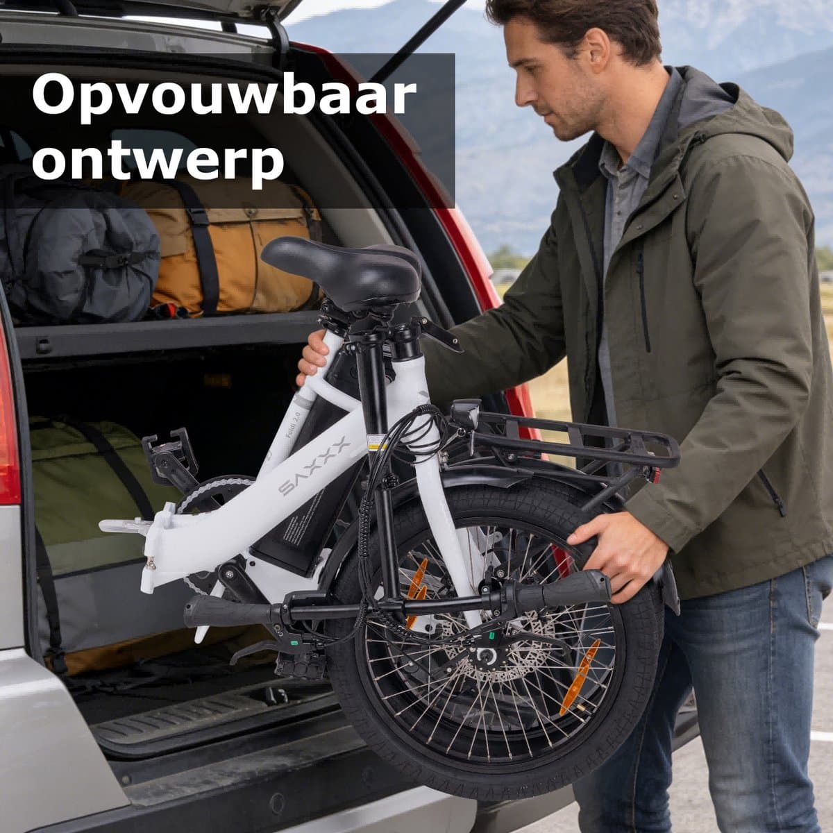 SAXXX Foldi 2.0 – 20 inch opvouwbare elektrische fiets – 36V 460Wh accu – 95% voorgemonteerd – ZOOM mechanische schijfremmen – achterwielmotor – Shimano 7 versnellingen – LCD-display – aluminium frame – kleur-LCD-display- glanzend wit thumbnail 3