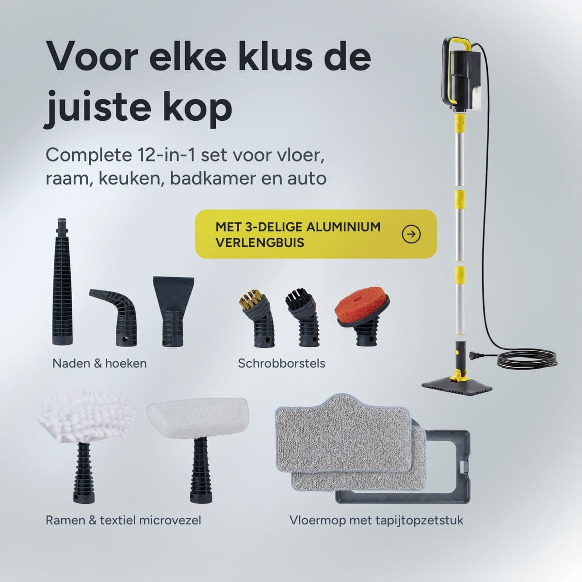 R2 Essentials 12-in-1 Stoomreiniger – Steam Cleaner – Handstoomreiniger – Handstomer – Vlekkenreiniger – Chemievrije Dieptereiniging voor Badkamer, Keuken, Voegen, Tegels, Bank, Tapijt, Auto & Kleding thumbnail 3