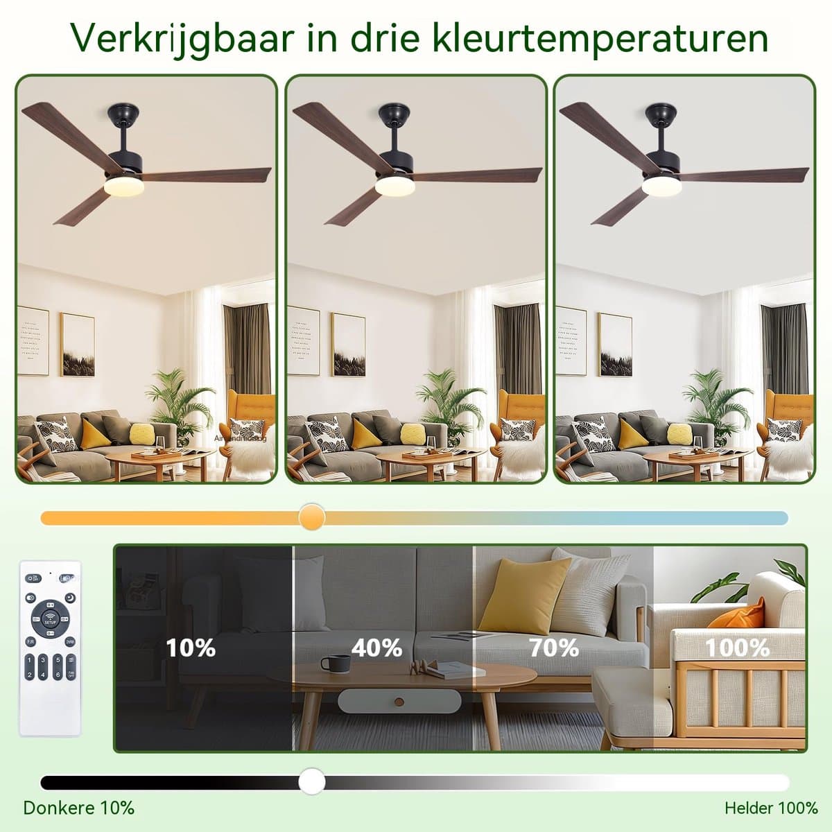 Glitzerlife - Plafond ventilator met verlichting - Stille plafondventilator - Stille Houtlook LED - Dimbaar Met Afstandsbediening - 6 Snelheden Timer - Omkeerbare DC Motor - Ø131cm - Bruin thumbnail 7