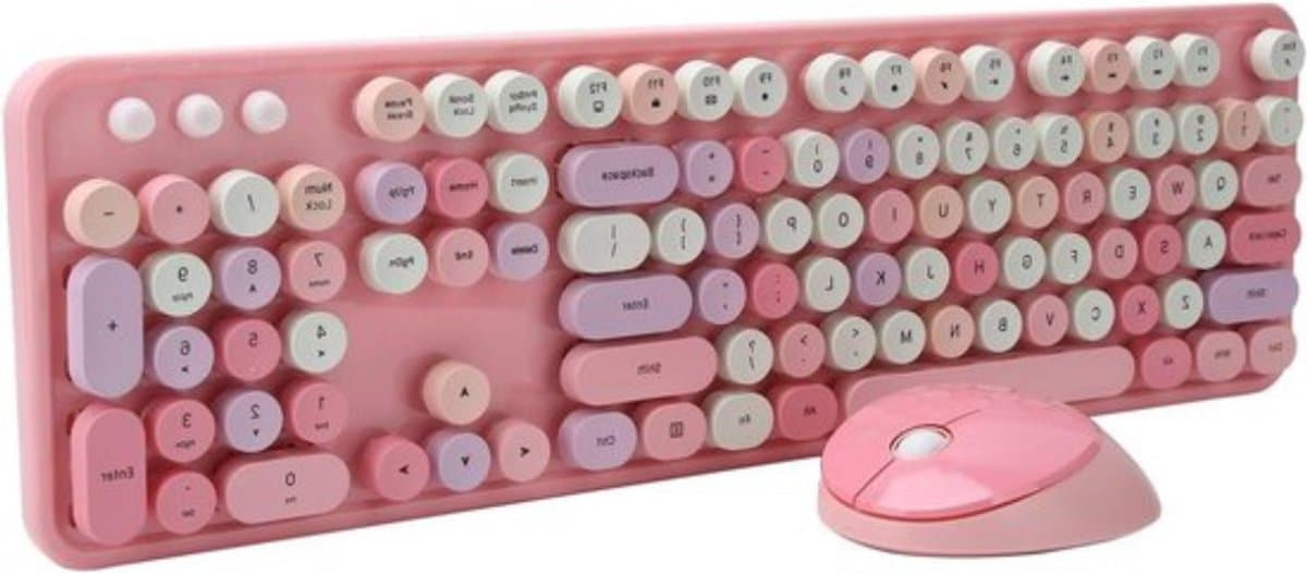 Thuys - Schattige Toetsenbord- en Muisset met 104 Toetsen, Retro-stijl, Kantoorefficiëntie, Multimediaknop, Ergonomisch Ontwerp, Roze Thema. thumbnail 3