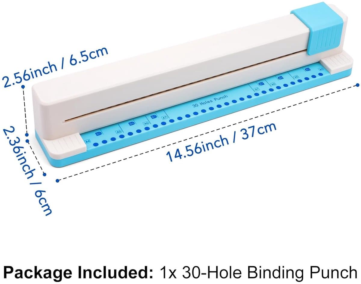 30-gaats perforator, planner- en bindmachine - Inbindmachine - voor A4, A5, A6, A7, B5, B6 en B7 - Perforator Losbladig - Handmatig - draagbare en verstelbare - voor het inbinden van boeken en losbladig papier - een capaciteit van 3 vellen - Blauw thumbnail 4