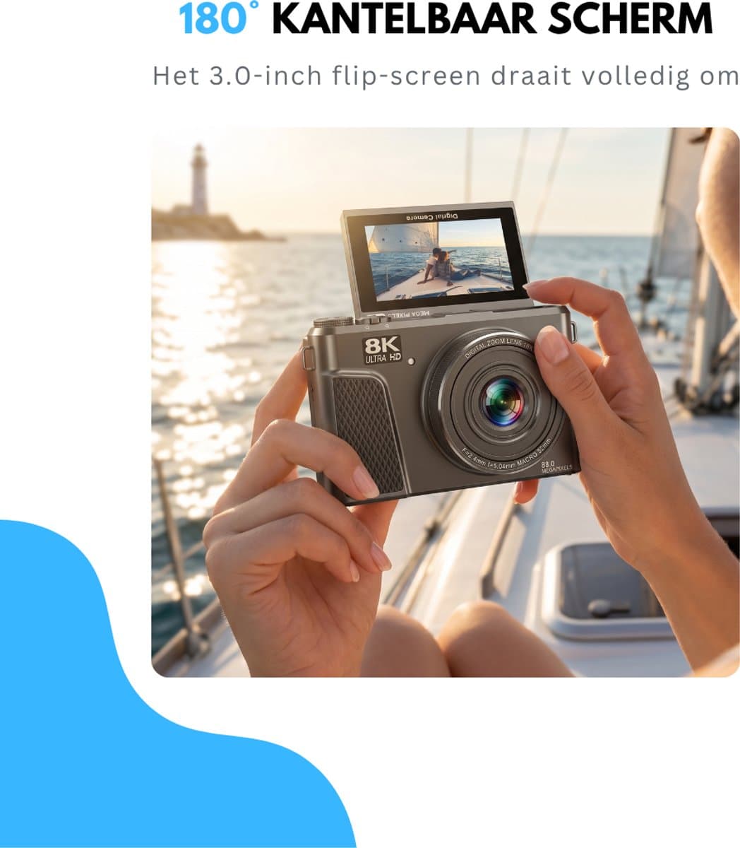 Livista Digitale Camera 8K - 88MP - 18X Digitale Zoom - WiFi - 3.0" UHD-display - Fototoestel - Mini Camera - Fotocamera - Compact Camera - Incl. 64GB SD Kaart - Vlog Camera voor Kinderen thumbnail 2