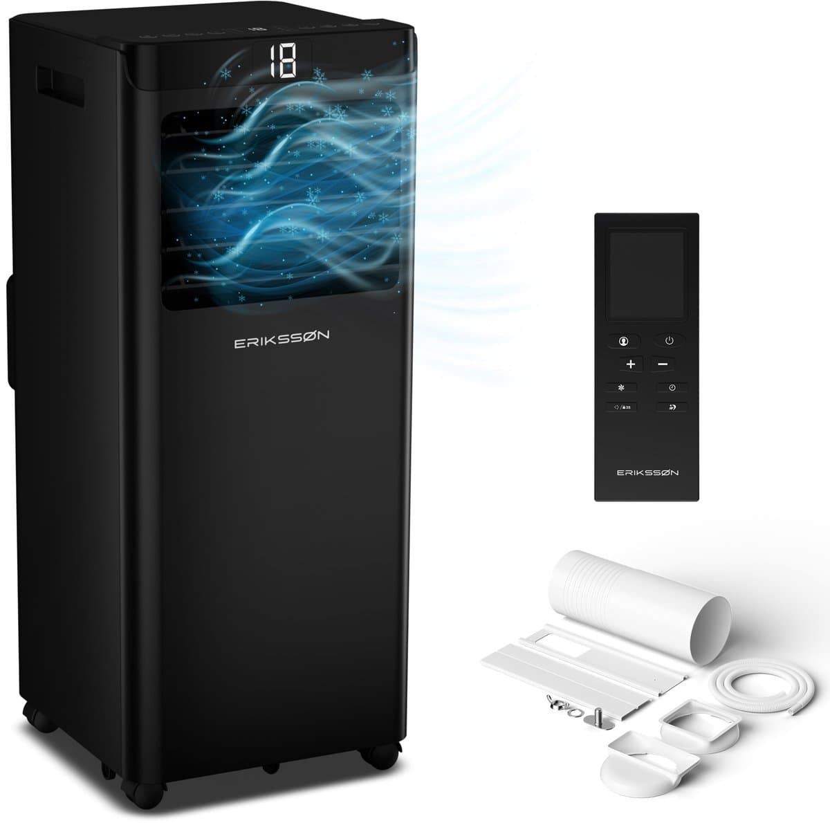 Erikssøn Mobiele Airco - 10.000 BTU - Incl. Raamafdichtingskit - Tot 30m² - 4-in-1 - Airconditioning - Ventilator - Ontvochtiger - Zwart