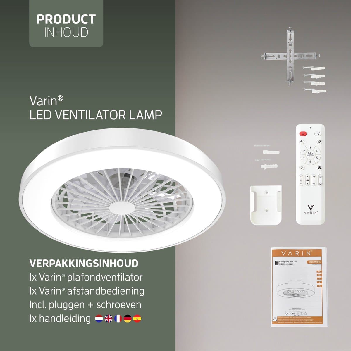 Varin® Plafondventilator met verlichting - Wit - Tuya Wifi - LED 30W RGBW - Ø 50cm - Super stil - Afstandsbediening - Smart lamp - Plafondlamp - Plafonniere - Plafondlampen - Plafond lamp - Verlichting kinderkamer slaapkamer woonkamer - Ventilator thumbnail 7