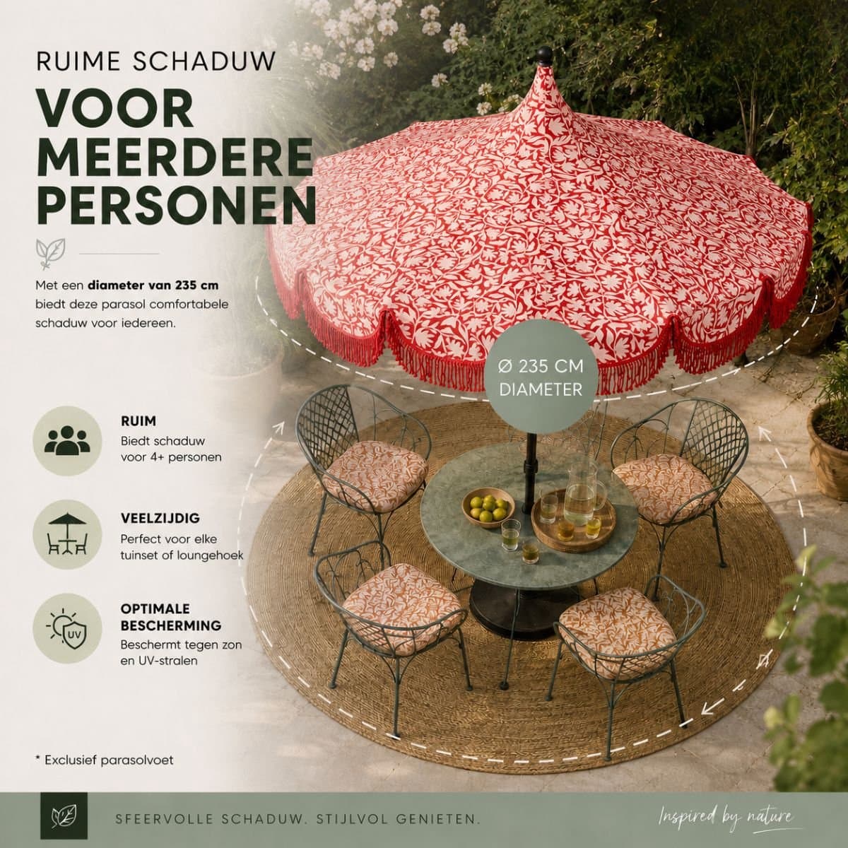 Mica Decorations Kelly Parasol met Draagtas - Stokparasol 238 x Ø235 cm - Tuin of Balkonparasol - Polyester, Staal - Rood thumbnail 6