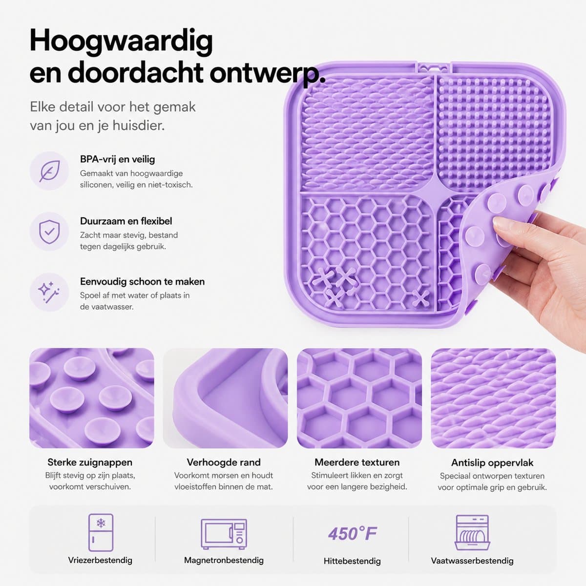 BOTC Likmat Hond met Silicone spatulas - 3-Delig Likmat Voermat Hond - voermat - Slowfeeder Hond - Paars /Blauw thumbnail 5