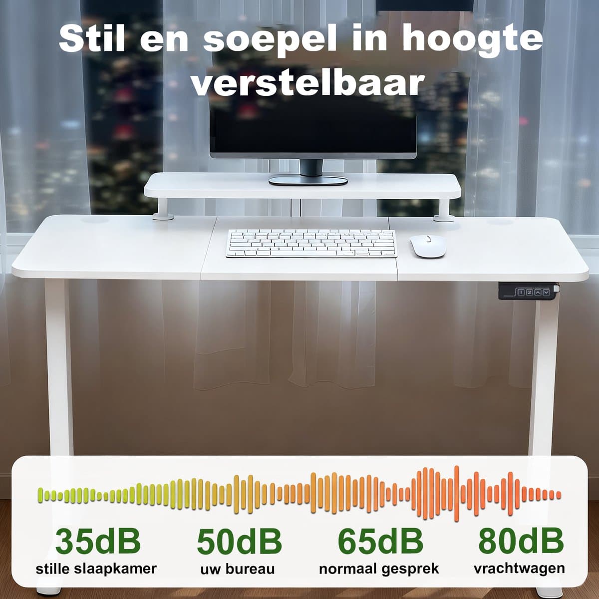 Elektrisch Verstelbaar Bureau 120×60 cm – Hoogte Verstelbaar 73-118 cm – Sta Zit Bureau Met Vaste Monitor Verhoger – Belastbaar 80 kg thumbnail 6