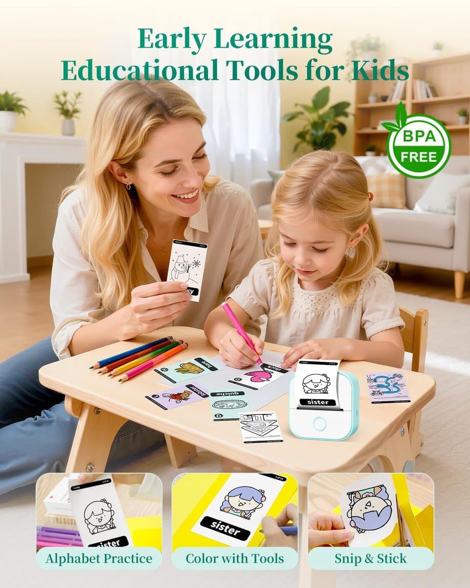 Mini Printer T02 - Smartphone Fotoprinter Bluetooth Thermische Printer - Draadloze Labelmaker & Stickerprinter - voor Cadeaus, Studienotities, Anatomische Diagrammen, Foto's - Zwart - 1 Set thumbnail 2
