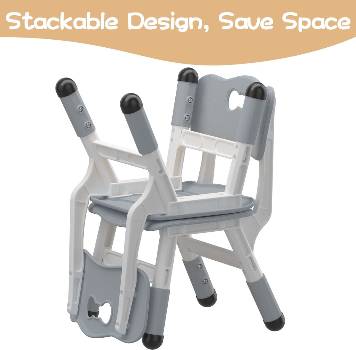 Kinderstoel Set van 2 met hoogte verstelbare stoel, Plastic peuterstoelen voor kinderen jongens meisjes, Kinderen Hangmat stoel, Booster stoelen voor peuters, Donkergrijs thumbnail 5