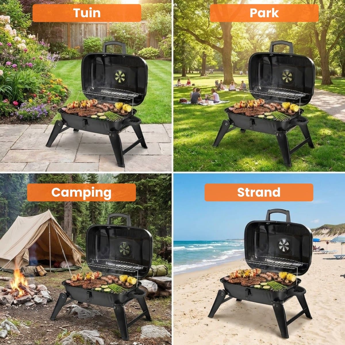 Zenzee® Barbecue - Houtskool - Houtskool BBQ - Tafel BBQ - Balkon BBQ - Camping BBQ - Draagbaar - Zwart thumbnail 6