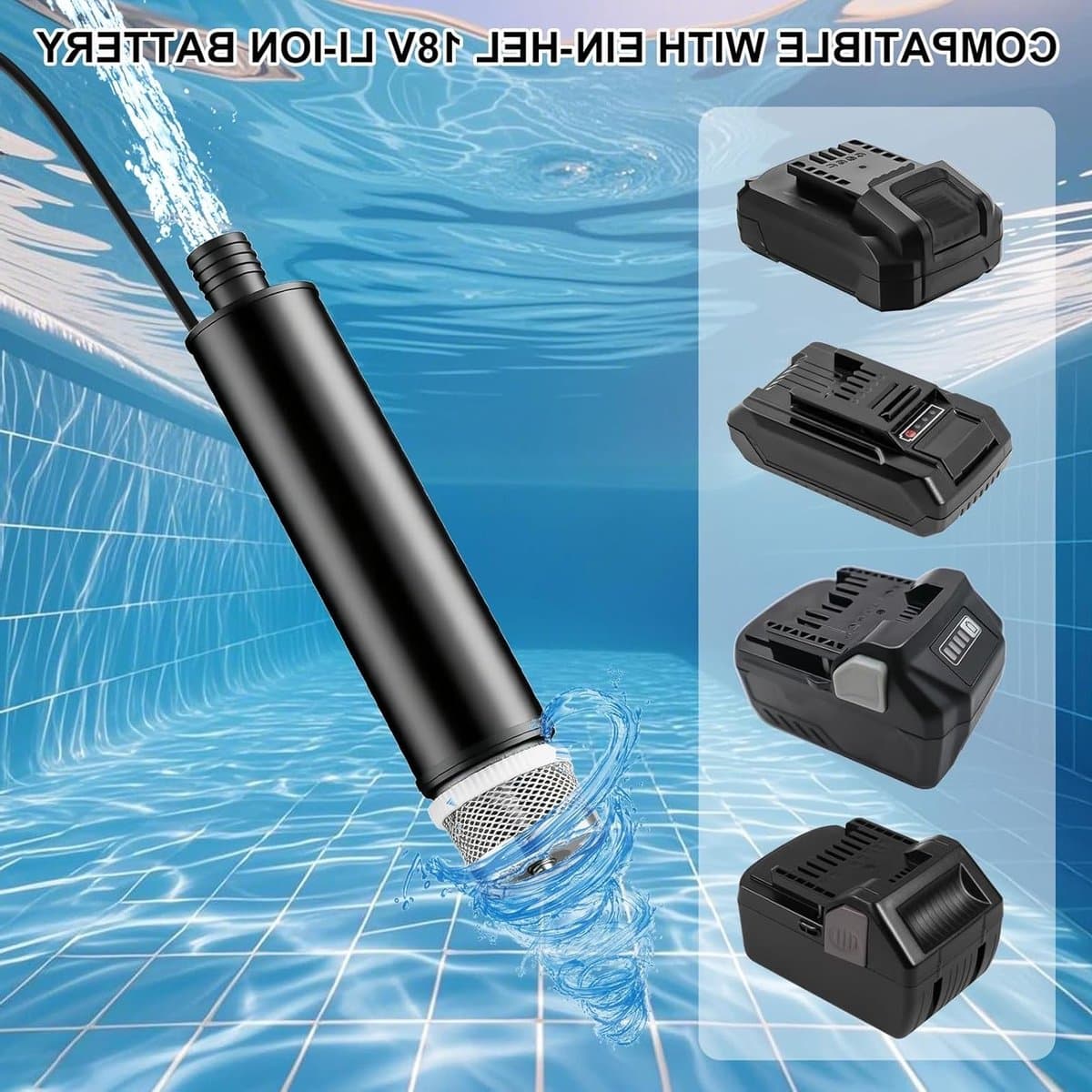 Krachtige Mini Waterpomp 30 L/Min, 4500 rpm, Dompelpomp voor Tuin, Whirlpool, Zwembad en Aquarium met 18 V Accu thumbnail 2