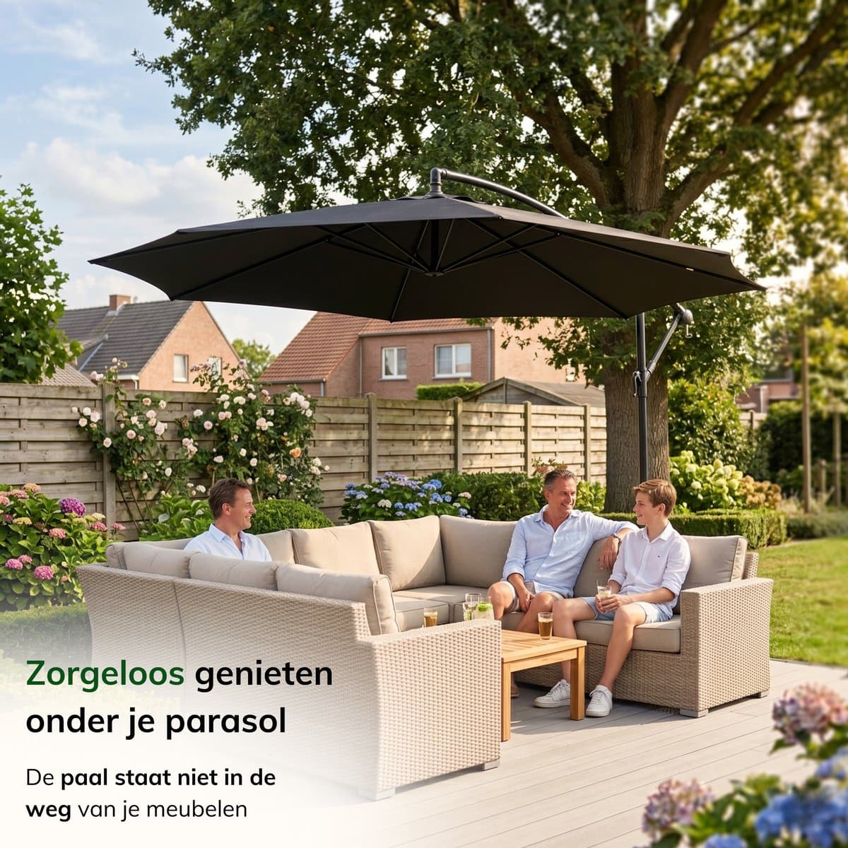 ACAZA Parasol - Zweefparasol - Donkergrijs - 300 cm diameter - Staal - Parasols - Rond - UV werend doek - Kantelbaar thumbnail 3