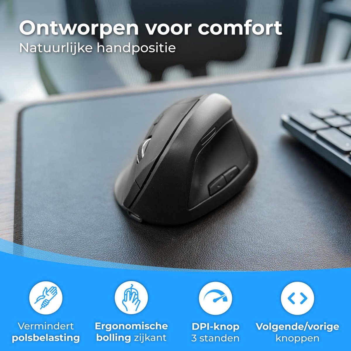 Nuvance Draadloze Muis - Ergonomische Muis Rechtshandig - Bluetooth Muis - Muis Draadloos - Stil - Computermuis - Wireless Mouse thumbnail 3