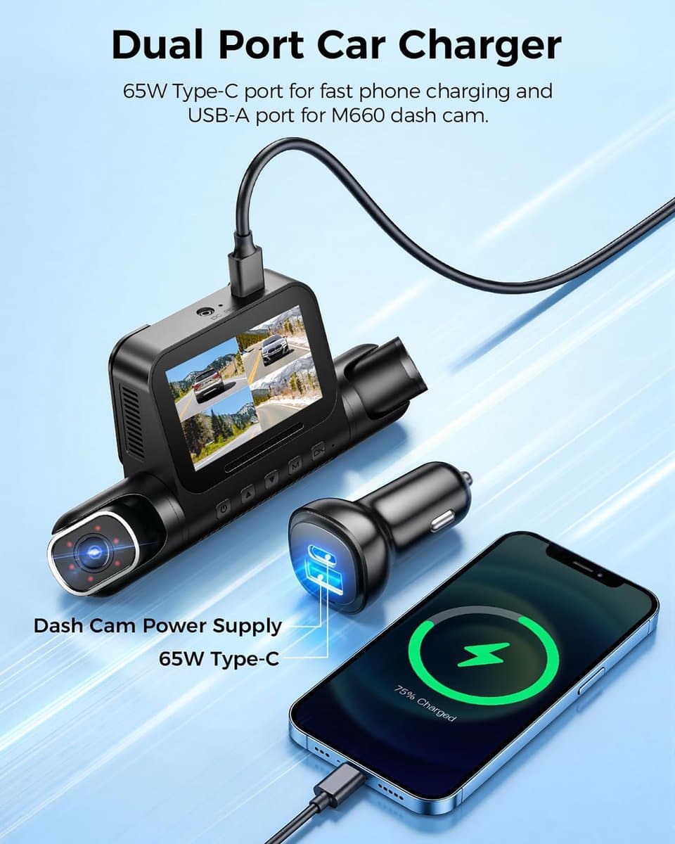 AZDOME M660 2.5K 4CH 360° Dash Cam, Geheugenkaart 256GB + 64GB, 4 Camera's (voor + achter + links + rechts), GPS, 5G WiFi, 3" Touchscreen, G-Sensor & IR Nachtzicht - Professionele Auto Beveiliging - Haarscherpe Nachtzicht - Dashcam Auto 2026 Model thumbnail 8