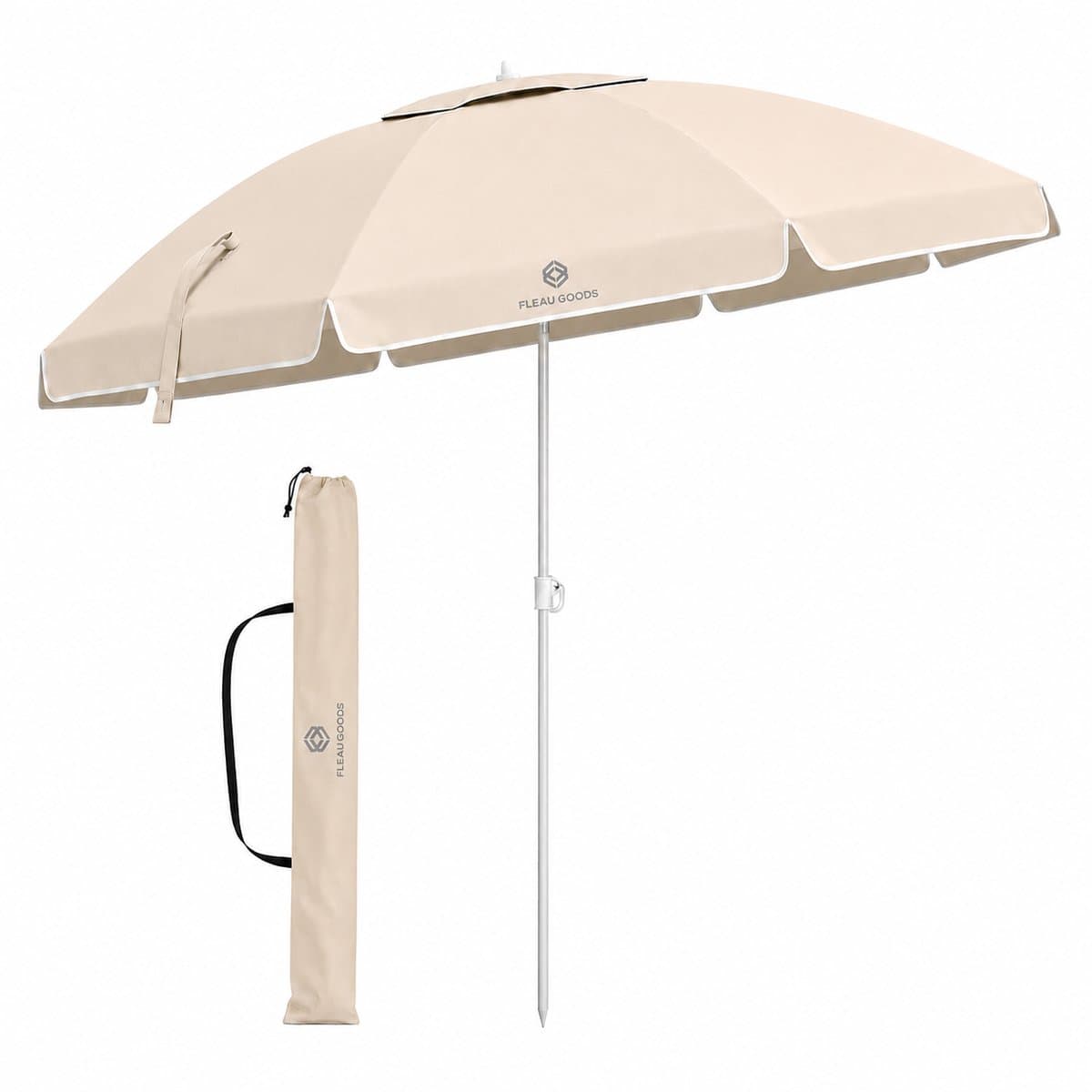 Fleau Goods Strandparasol - Parasol Strand / Tuin - Diameter 180 cm - Verstelbaar - UV Bescherming - Stokparasol - Tuinparasol - Met Draagtas - Beige