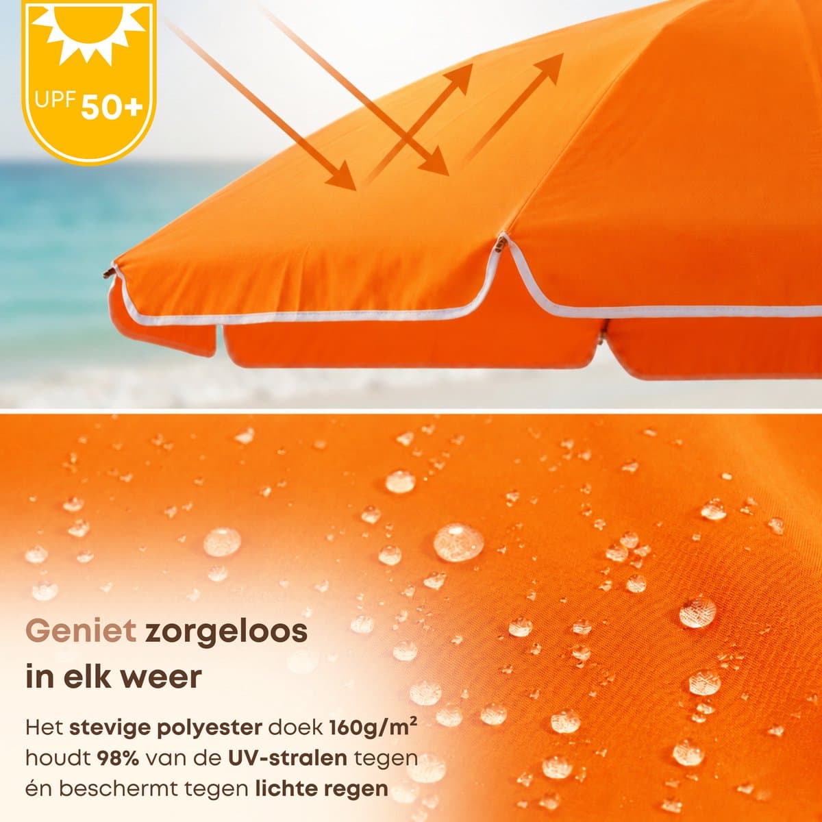 ACAZA Parasol - Strandparasol - Oranje - 160 cm diameter - inclusief Draagtas - Rond - Tuinparasol - Kantelbaar - Waterdicht - Terras Parasol voor Appartement - Parasol Strand - Tot 2 Personen thumbnail 3