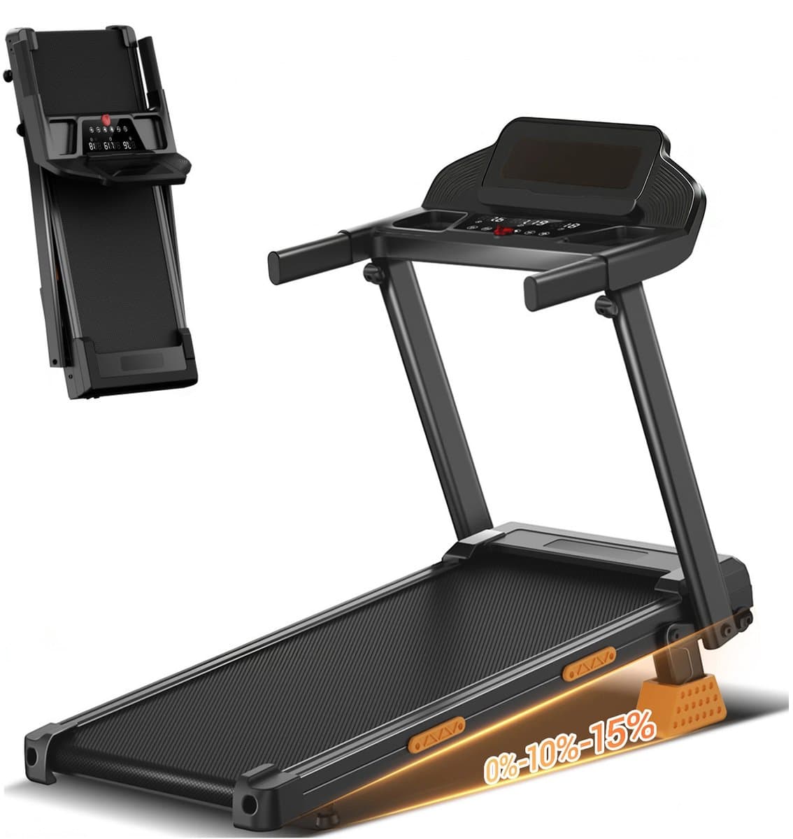 Opvouwbare Drie-in-één opvouwbare loopband: 15% helling, 12 km/u, 3 pk, 180 kg draagvermogen, stil, 3-inch scherm, 12 programma's – voor thuis, kantoor en sportschool. - afbeelding 1