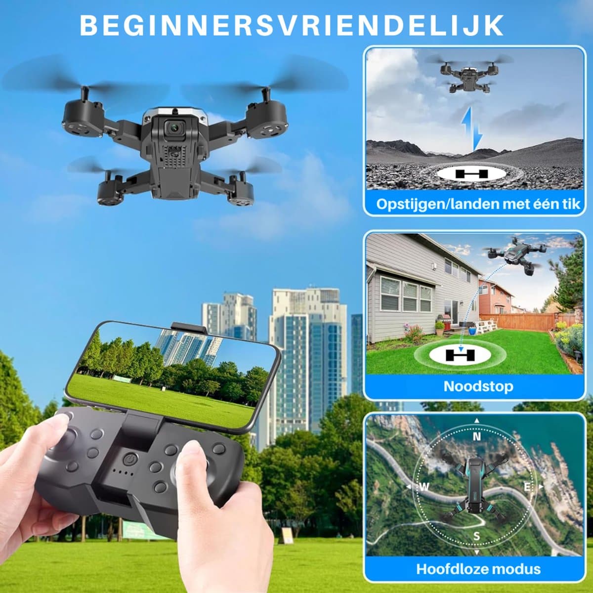 SNJY® Drone met Camera - Drone voor Volwassenen - Drones voor Kinderen - 4K Camera - 3D-Flips - Zwart/Blauw thumbnail 3
