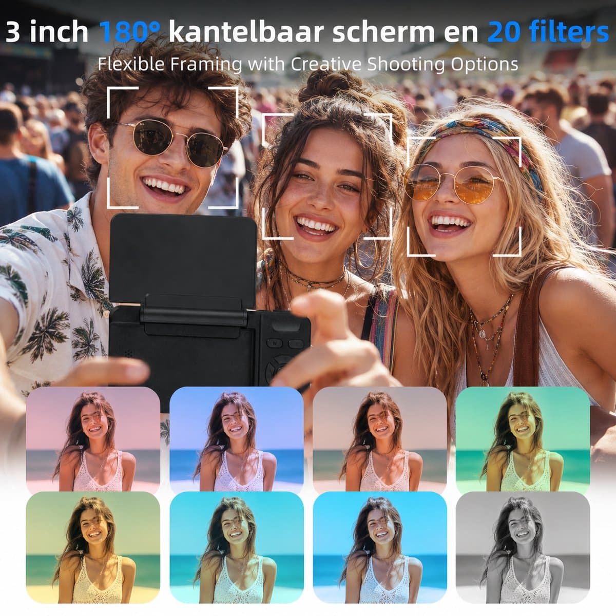 4K 64MP Digitale Camera - Beauty Licht - Fotocamera - Compact Camera - Vlog Camera - Fototoestel - 180° Flip Scherm - Autofocus - 18X Zoom - Vlog Camera met 32GB Kaart thumbnail 3