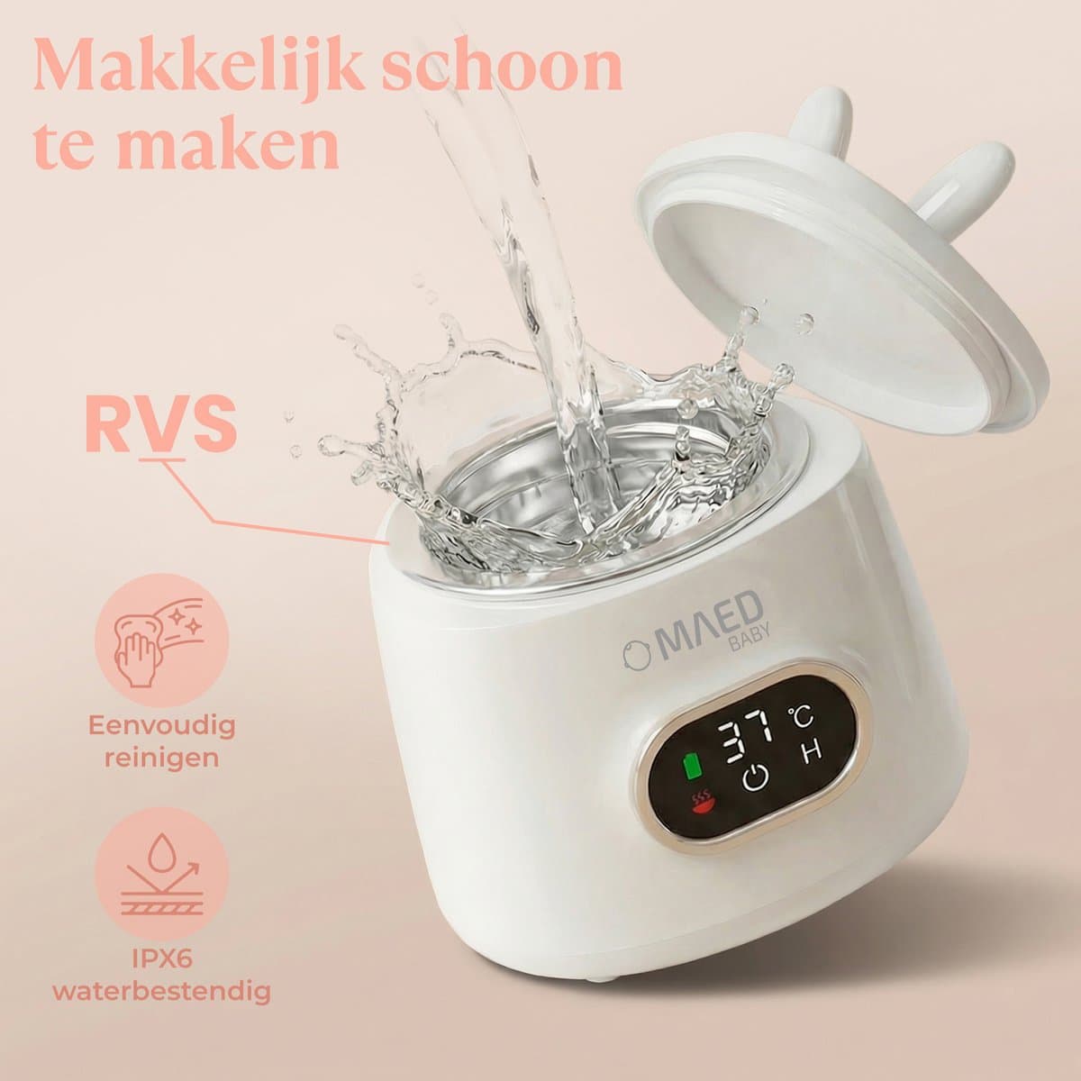 Draagbare Flessenwarmer – Flessenwarmer voor Onderweg – Binnen 3 minuten verwarmd – Draadloos – USB Oplaadbaar – 4 Temperatuurniveaus – Incl. 5 Adapters – 10.000 mAh – Compact – Timerfunctie Voor 's Nachts – Tot 12 Flesjes op 1 Batterij – MAED Baby® thumbnail 7
