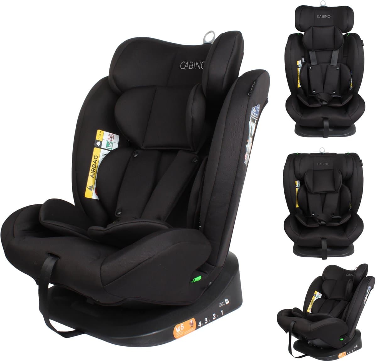 Cabino Solero Autostoel i-Size – Groep 0/1/2/3 – 40 tot 150 cm – Gordelbevestiging - Met Zitverkleiner – Zwart