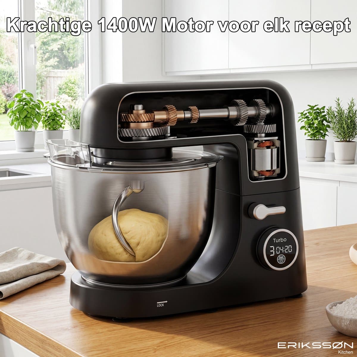 Erikssøn Kitchen Keukenmachine - 8 Snelheidsstanden Met Timer - 5L Mixer met Mengkom - 1400W - Keukenrobot - Keukenmixer - Foodprocessor - Zwart thumbnail 8