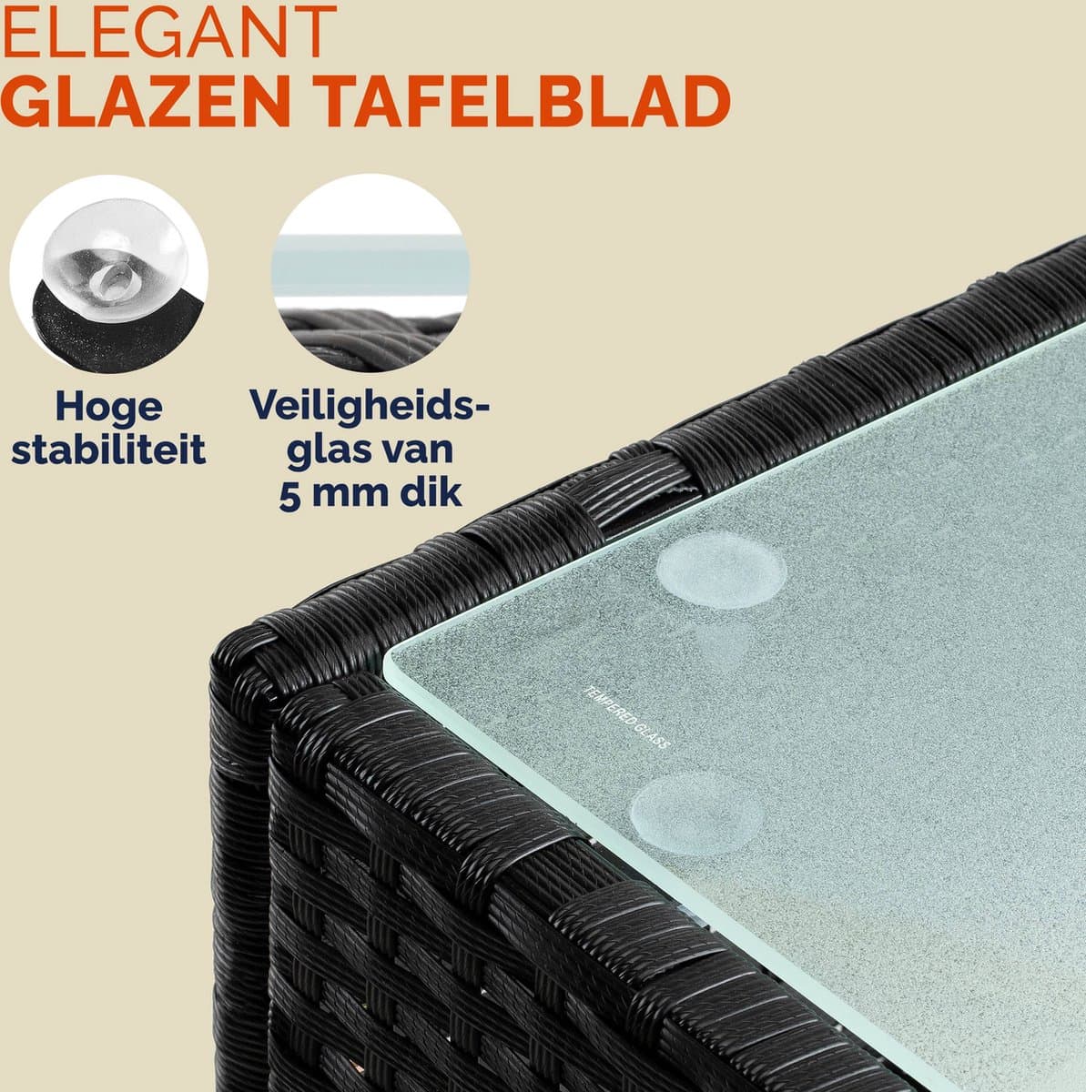 CASARIA Polyrattan Bijzettafel - Buiten 58x58x45cm - Zwart thumbnail 3
