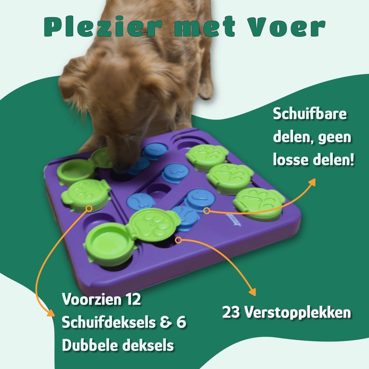 Mister Mill Puzzel Hond - Interactieve Hondenpuzzel - Intelligentiespeelgoed Hond / Kat - Denkspel Hond - Schatkist - Level 2 - Snuffel Schat - Interactieve Hond - Interactief Kattenspeelgoed - 30 x 27 CM thumbnail 2