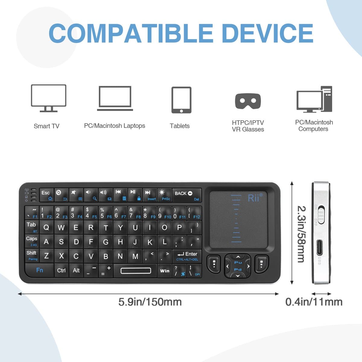 HP Rii K06 Mini: Compact Wireless Keyboard met Touchpad