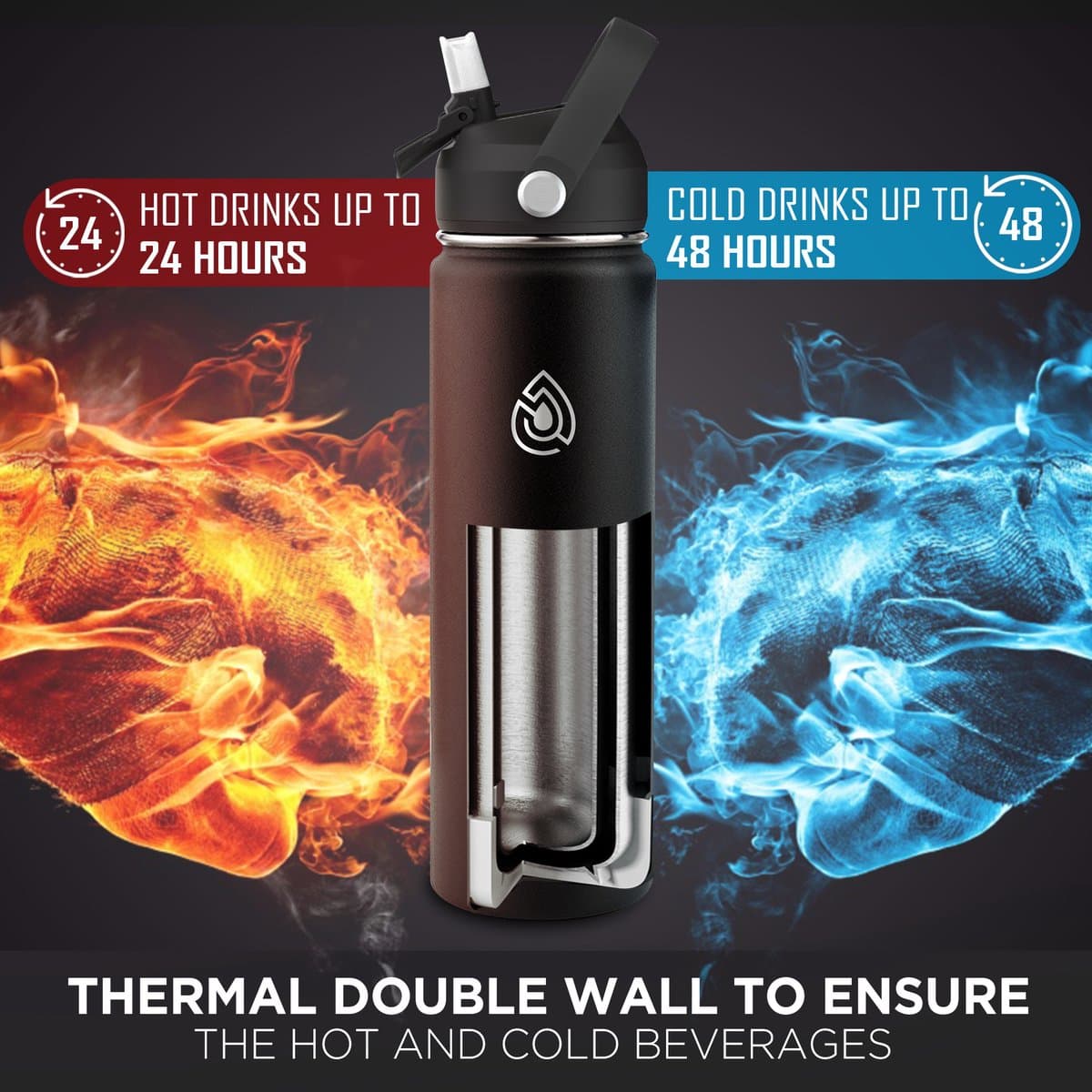 Hydra Essentials® RVS Drinkfles 650 ml - Thermosfles met Rietje en Draaidop - Dubbelwandig BPA-vrij & Lekvrij - 24u Koud / 24u Warm - Inclusief Schoonmaakborstel - Cadeau voor Volwassenen - Sport, Werk & School - Pink Lady thumbnail 5