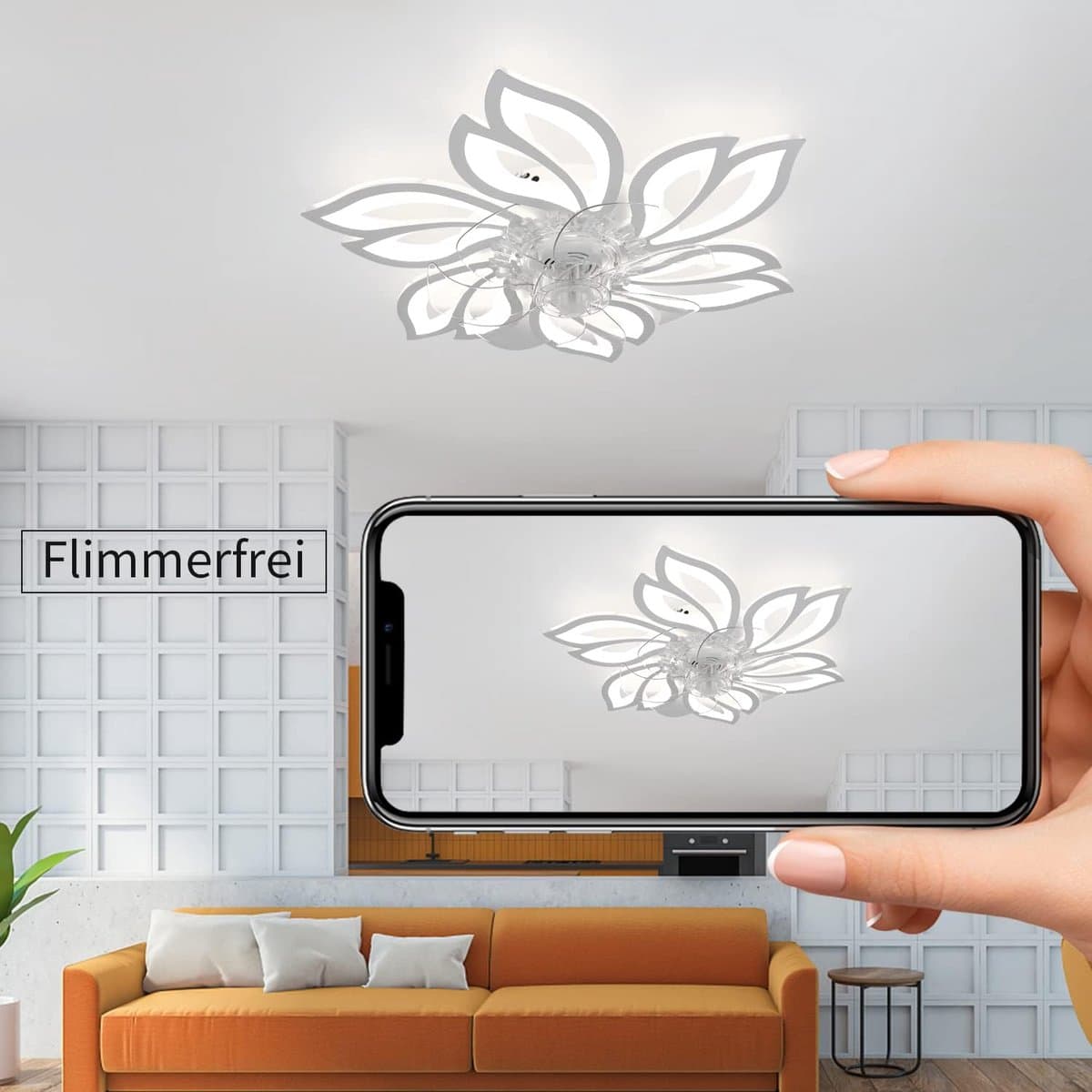 Glitzerlife - Plafond ventilator met verlichting - Dimbare LED ventilator lamp plafond - Stille plafondventilator Afstandsbediening - Zomer winter functie - Acryl design - Ø66cm - Wit thumbnail 5