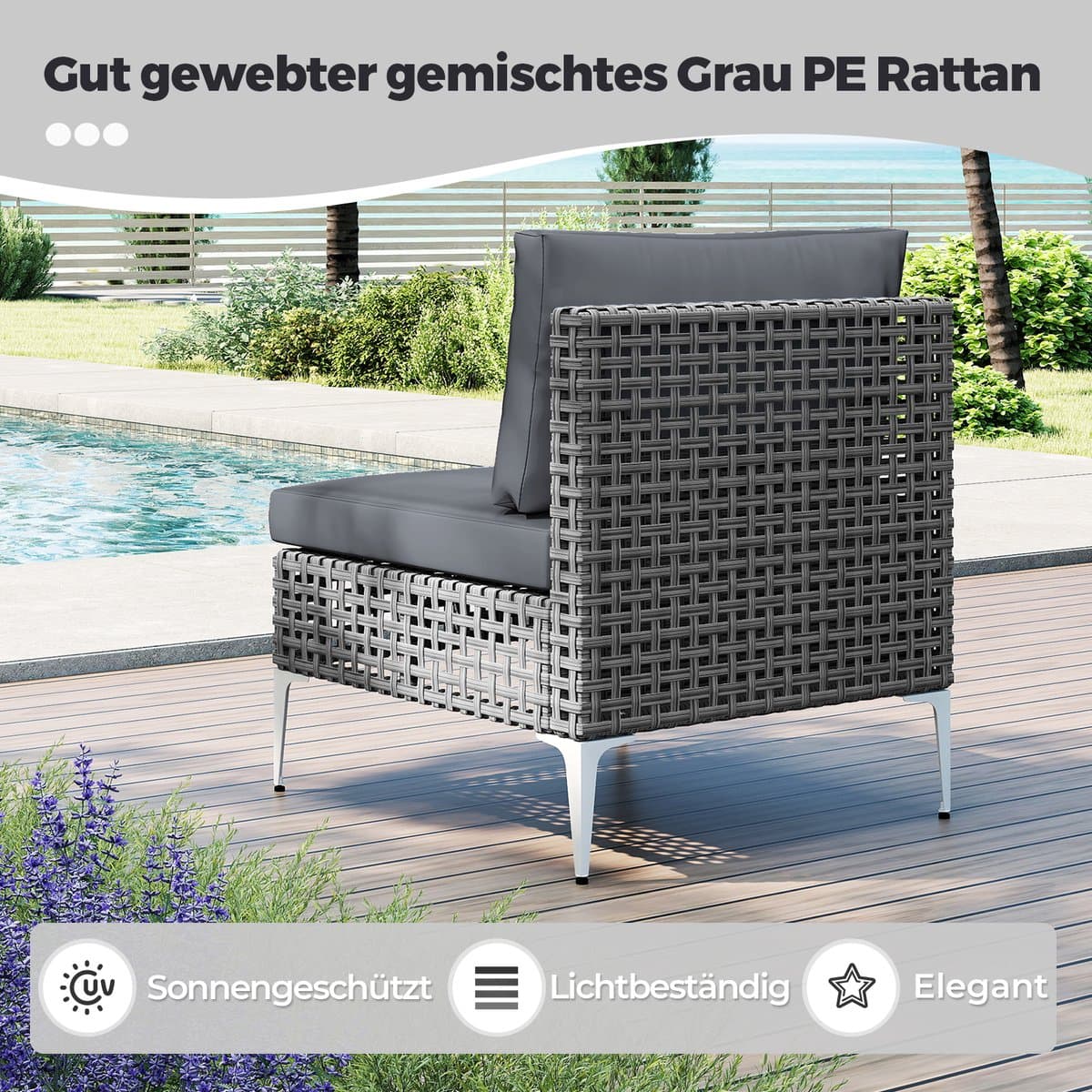 COSTWAY Loungemeubelen voor buiten, rotan tuinlounge met tafel en kussens, vrij te combineren, tuinmeubelset, balkonmeubels, terrasmeubels, zitgroep voor tuin, terras, balkon thumbnail 5