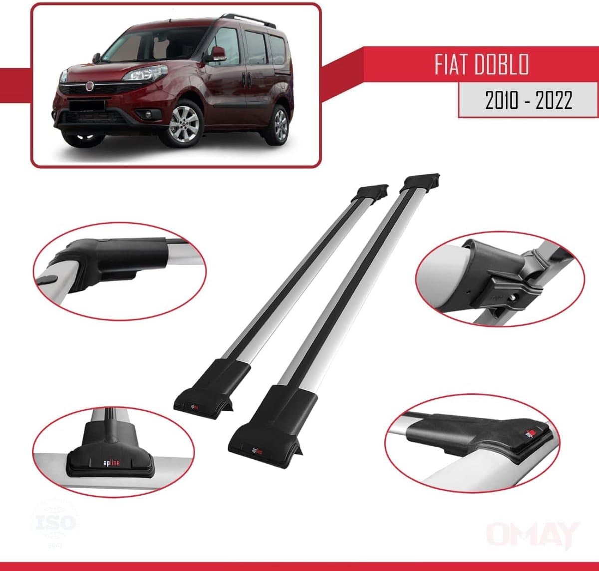 Dakdrager voor Fiat Doblo 2 (2010-2022) - Aluminium Spoorstaven voor Fietsen, Ski's en Dakkoffers thumbnail 6