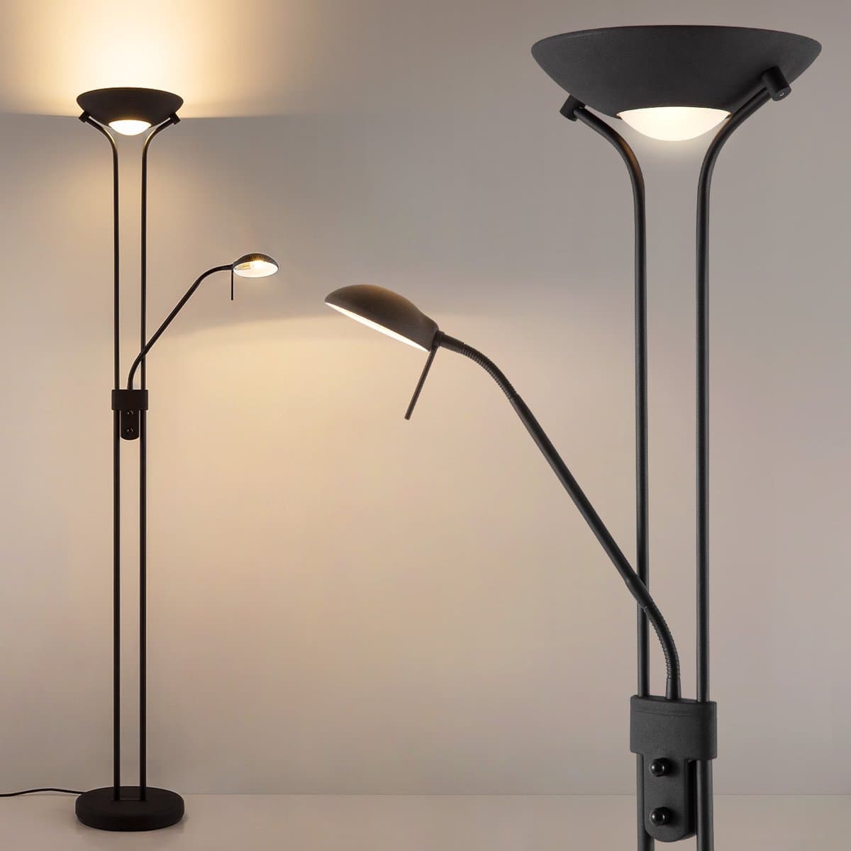 Home Sweet Home - LED Vloerlamp Dimbaar Zwart voor Woonkamer met Leeslamp - Inclusief R7S & G9 Vervangbare Lampen - 180 cm Metaal - Modern Warm Wit - afbeelding 1