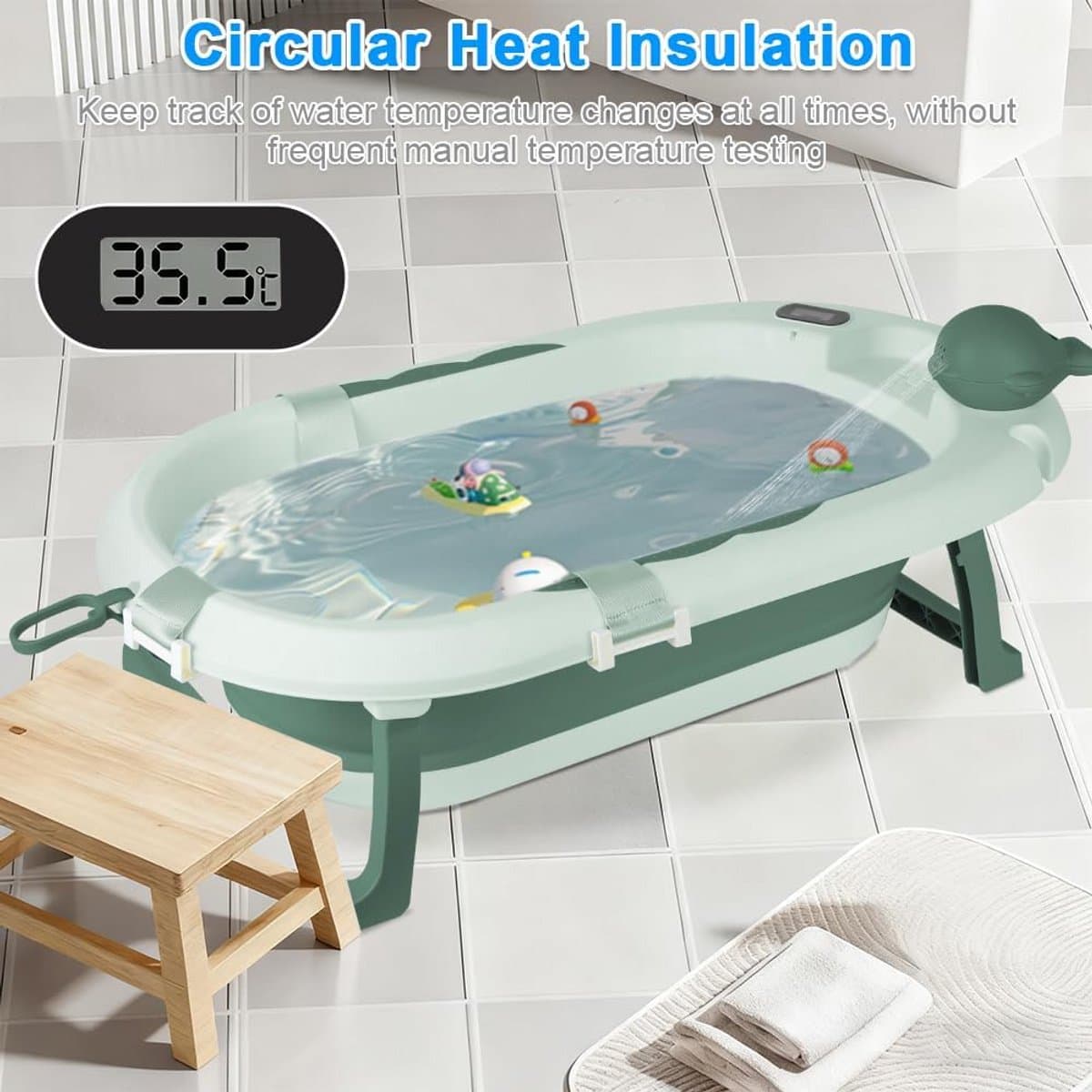 Opvouwbare Babybadkuip met Thermometer en Ondersteunend Frame thumbnail 4