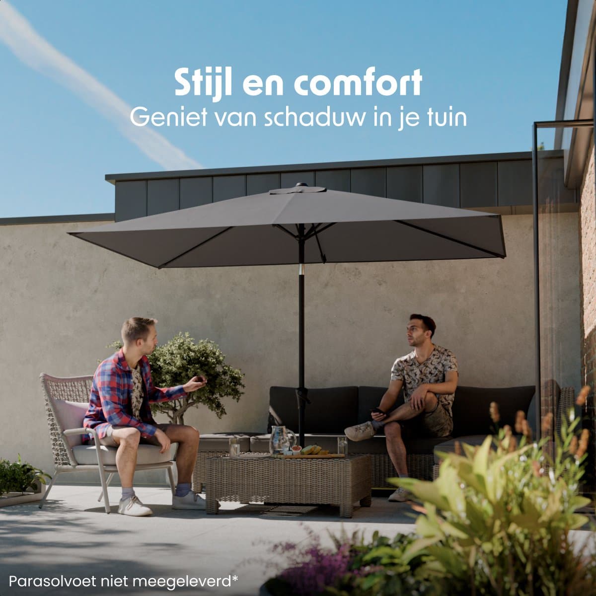 LifeGoods Parasol - Tuin - 205x136cm - 30° Kantelbaar - Waterdicht - UPF50+ - Donkergrijs thumbnail 2