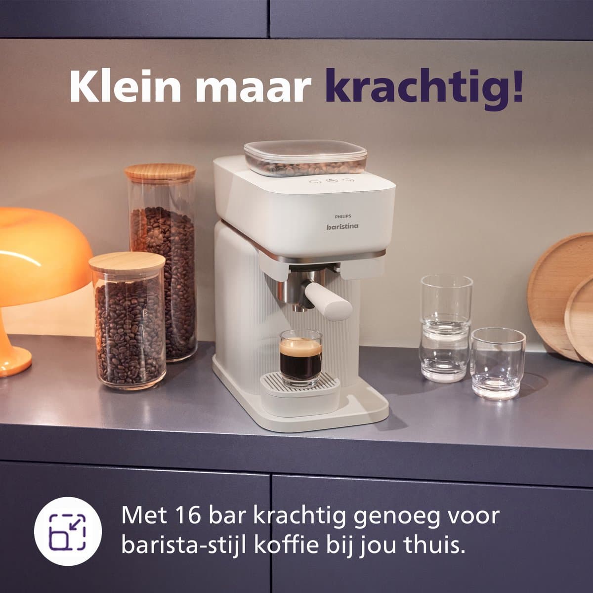 Philips BAR305/00 Baristina - Semi-Automatische Espressomachine - Pistonmachine - Koffiemachine met Bonen - Wit thumbnail 6