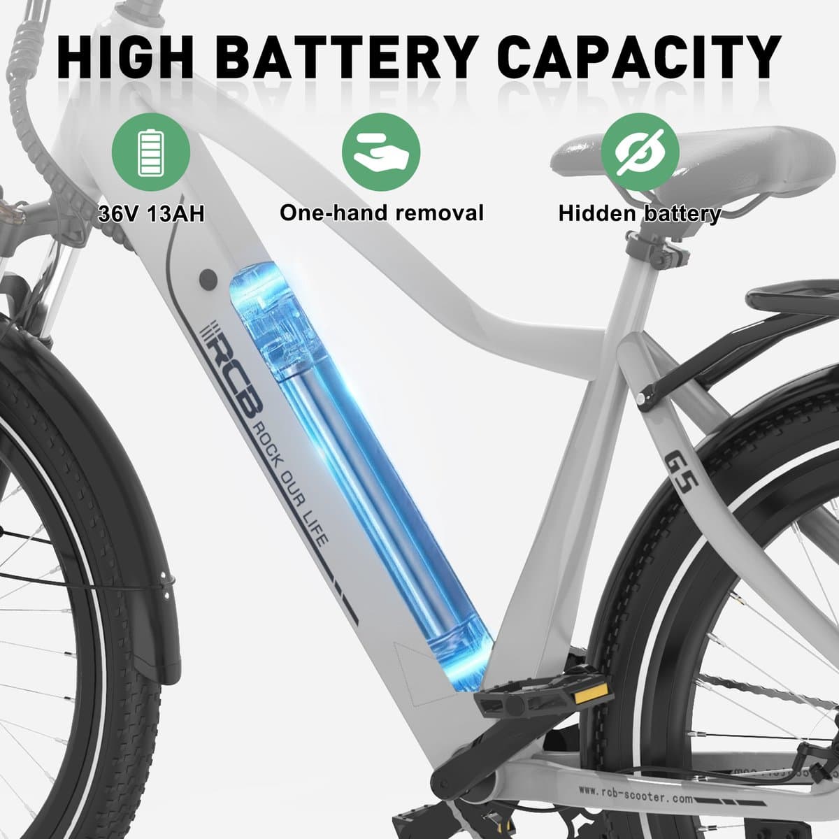 RCB G5 Elektrische Fiets - 27.5 Inch - Lichtgewicht Aluminium Frame - 250W Motor - 36V 13Ah Verwijderbare Batterij - 7 Versnellingen - Met App, NFC & LCD Display - Comfortabel & Roestvrij - Voor Dames en Heren - Actieradius 80km-zilver thumbnail 7