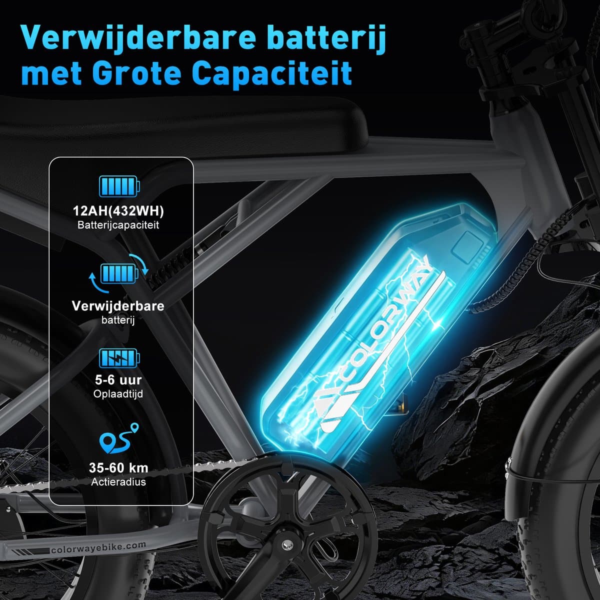 Colorway Elektrische Fiets BK29G - 20*4.0 Inch Fatbike - Mountain Snow EBike met Afneembare 36V 12Ah Lithium Batterij - City Commuter E-Bike - IP54 Waterdicht thumbnail 3