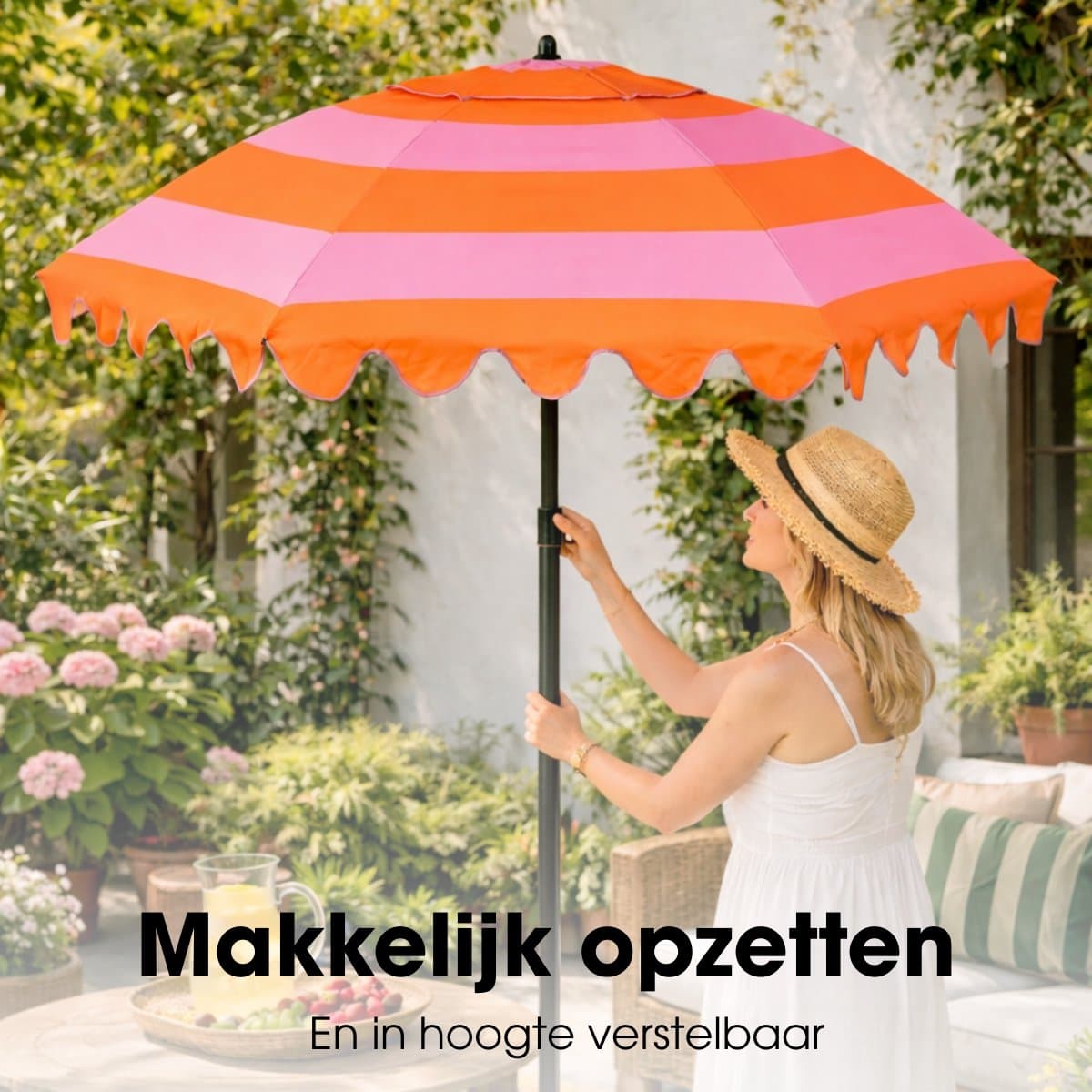 Mica Decorations Kantelbare Parasol met Streepprint - Stokparasol 238 x Ø197 cm - Tuin of Balkonparasol - Polyester, Staal - Lichtgroen, Donkergroen thumbnail 6